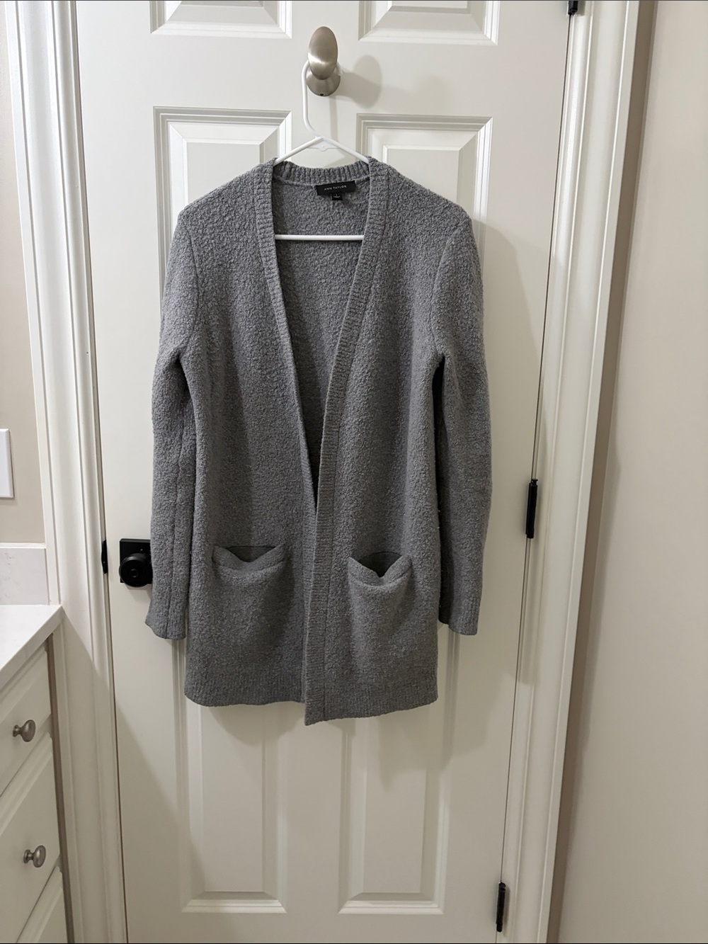 Ann Taylor Light Gray Open-Front Pocket Cardigan